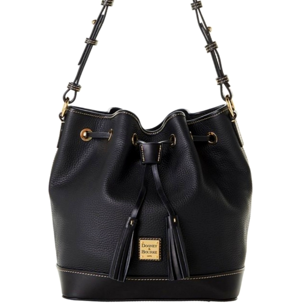 Large black leather Dooney and Bourke drawstring